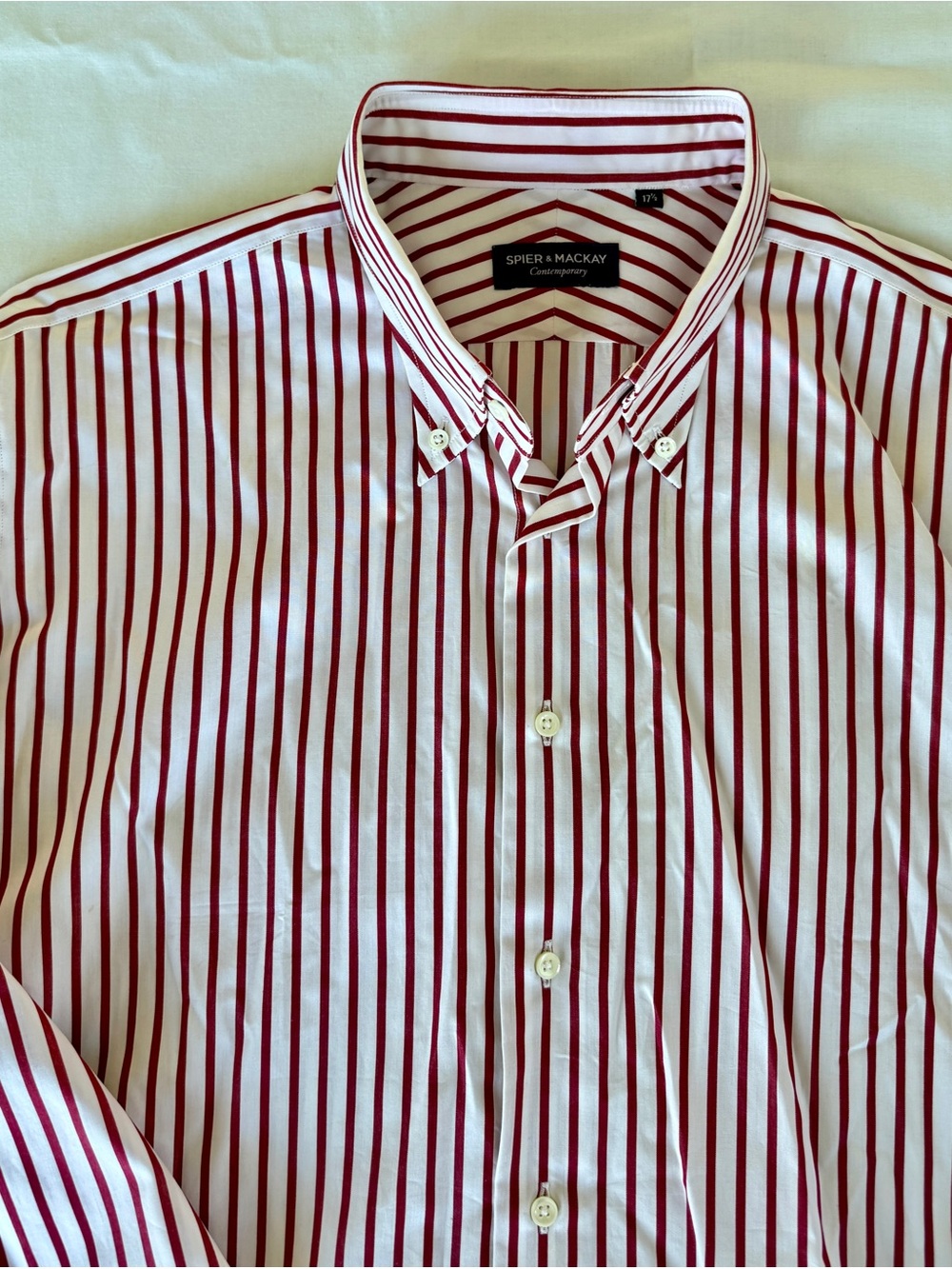 Spier & Mackay Contemporary Fit Burgundy Stripe Button Down Shirt 17.5